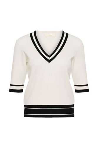 Toppar - LeenahlIW v-neck blouse –  VANILLA / BLACK STRIPE